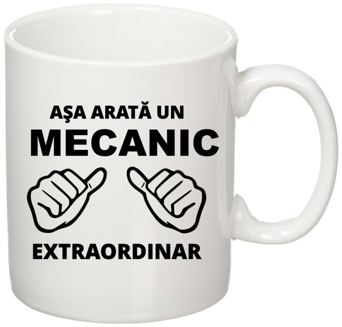 Cana alba personalizata &quot;Asa arata un mecanic extraordinar&quot;, INOVATIX&reg;. 330ml