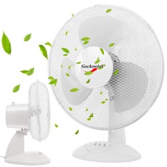 Ventilator de birou FRIO, oscilatie 90 grade, 38 W, 3 trepte viteza, unghi inclinare reglabil, baza 22.5 x 19 cm, alb