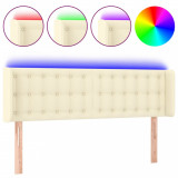 Tăblie de pat cu LED, crem, 147x16x78/88 cm, piele ecologică