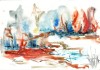 E112. Tablou original, Peisaj semi-abstract, acuarela neinramat, 21x29 cm, Peisaje, RavariuArt