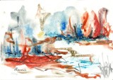 E112. Tablou original, Peisaj semi-abstract, acuarela neinramat, 21x29 cm, Peisaje, RavariuArt