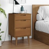Noptiera moderna Gossi Molde, lemn masiv pin maro, 40x35x65 cm, 3 sertare, stil scandinav