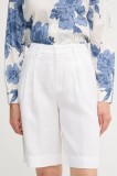 OUI pantaloni scurți din in culoarea alb, neted, high waist, 92922