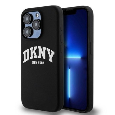 Husa pentru iPhone 15 Pro - DKNY Hardcase Liquid Silicone White Printed Logo MagSafe (DKHMP15LSNYACH) - Black foto
