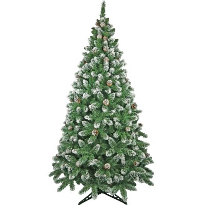 Brad Artificial Christmas New Verde cu Conuri Naturale si Varfuri Albe 220 cm foto