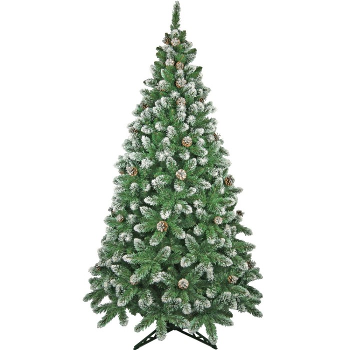 Brad Artificial Christmas New Verde cu Conuri Naturale si Varfuri Albe 220 cm