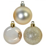 Set Globuri Crăciun, Bej Mat Strălucitor Glitter, 7cm, 12 Bucăți, Plastic