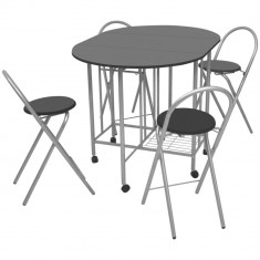 Set masa si scaune de bucatarie pliante MDF, negru, 5 piese GartenMobel Dekor
