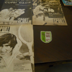 Finala Cupei Davis 1972- 3 reviste Sport nr. 15,18,19/1972 si o emblema textila