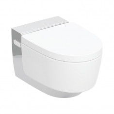 Set vas WC suspendat, Geberit, AquaClean Mera Comfort, rimless, capac cu funcție de bideu, alb/crom