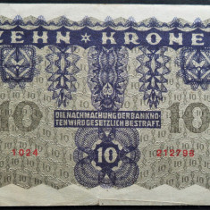 Bancnota istorica 10 COROANE / KRONEN- AUSTRIA, anul 1922 * cod 319