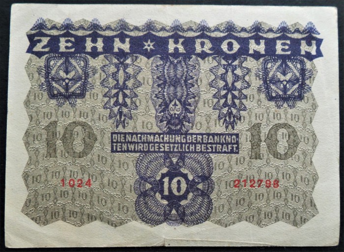 Bancnota istorica 10 COROANE / KRONEN- AUSTRIA, anul 1922 * cod 319