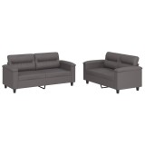 Cumpara ieftin Set de canapele cu perne, 2 piese, gri, piele ecologica