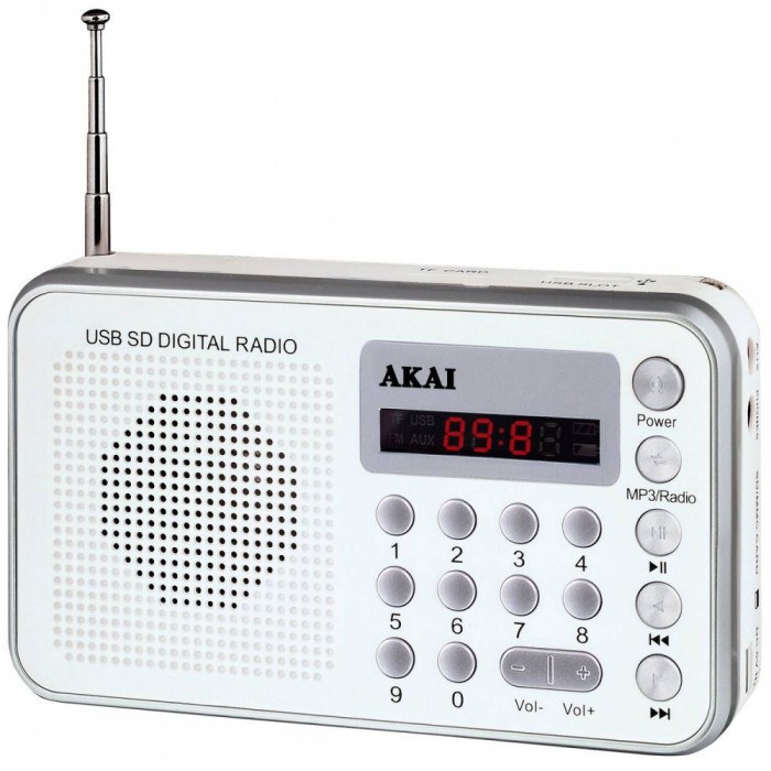 Radio portabil Akai DR002A-521 USB 1.3W White Radio portabil Akai DR002A-521 USB 1.3W White