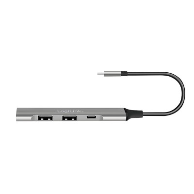 HUB extern LOGILINK, porturi USB: USB-A 3.2 Gen2 x 3 + USB-C Gen2 x 1, conectare prin USB-C, prot. supracurent, supratensiune, aluminiu, gri, &amp;quot;UA0416&amp;quot; foto