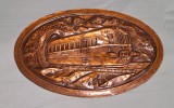 Tren - Locomotiva in tunel, probabil CFR, medalie - aplica gen tablou, dimensiune mare - metaloplastie - arta decorativa