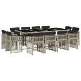Set mobilier de gradina cu perne 13 piese gri deschis poliratan