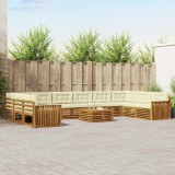 vidaXL Seturi de canapele 11 pcs Natural și Crem Lemn Solid de Acacia 3374245