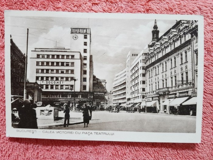 Carte postala, Bucuresti Calea Victoriei cu Piata Teatrului1938