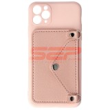 Husa iPhone 11 Pro Max Roz cu Snur Crossbody, Portofel Slim TPU