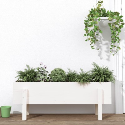 Gossi strat inaltat de gradina, alb, 101x30x38 cm, lemn masiv de pin foto