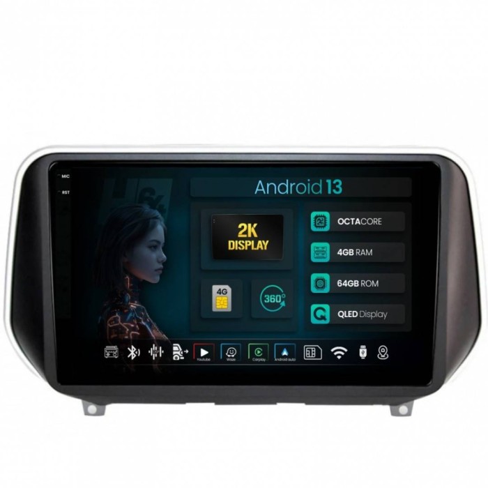 Navigatie 2K Hyundai Santa Fe (2018-Prezent) 4GB RAM Android 13 Octacore Slot Sim 4G DSP GPS Wi-FI Carplay Android Auto USB Bluetooth Waze Touchscreen