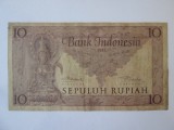 Rara! Indonezia 10 Rupiah 1952,bancnota uzata,produsul din imagini