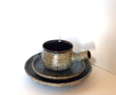Artă ceramică: Set mic dejun - 3 piese, gresie smălțuită, glazură namako