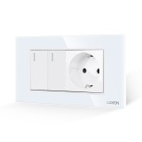 Cumpara ieftin Intrerupator Dublu + Priza cu Rama din Sticla LUXION, Standard Italian, 4M SmartElectro IntelligentHouse
