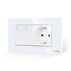 Intrerupator Dublu + Priza cu Rama din Sticla LUXION, Standard Italian, 4M SmartElectro IntelligentHouse