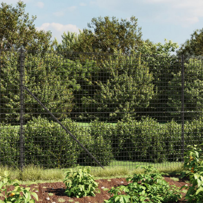 vidaXL Gard plasă de s&acirc;rmă cu țăruși de fixare, antracit, 1,8x25 m