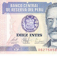 M1 - Bancnota foarte veche - Peru - 10 intis - 1987