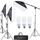 Cumpara ieftin Set studio 2 softbox, 1 softbox tip balanta, 3 becuri fluorescente spiralate 45W, geanta de transport
