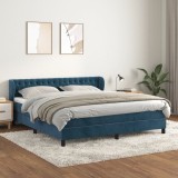 VidaXL Pat box spring cu saltea, albastru &icirc;nchis, 180x200 cm, catifea