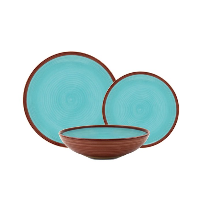 Set de masa Sierra Heinner, 19/20/27 cm, ceramica, 18 piese, Albastru/Maro