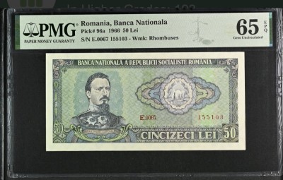 50 lei 1966 PMG65 Unc bancnota gradata foto