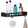 Raft de baie cu 2 agatatori, 2 sisteme instalare pe perete, aluminiu, 32x12x4cm, negru Household NewTrend, Oem