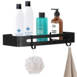 Raft de baie cu 2 agatatori, 2 sisteme instalare pe perete, aluminiu, 32x12x4cm, negru Household NewTrend