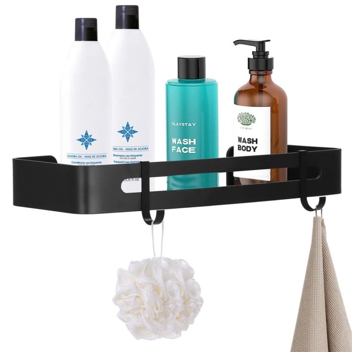 Raft de baie cu 2 agatatori, 2 sisteme instalare pe perete, aluminiu, 32x12x4cm, negru Household NewTrend