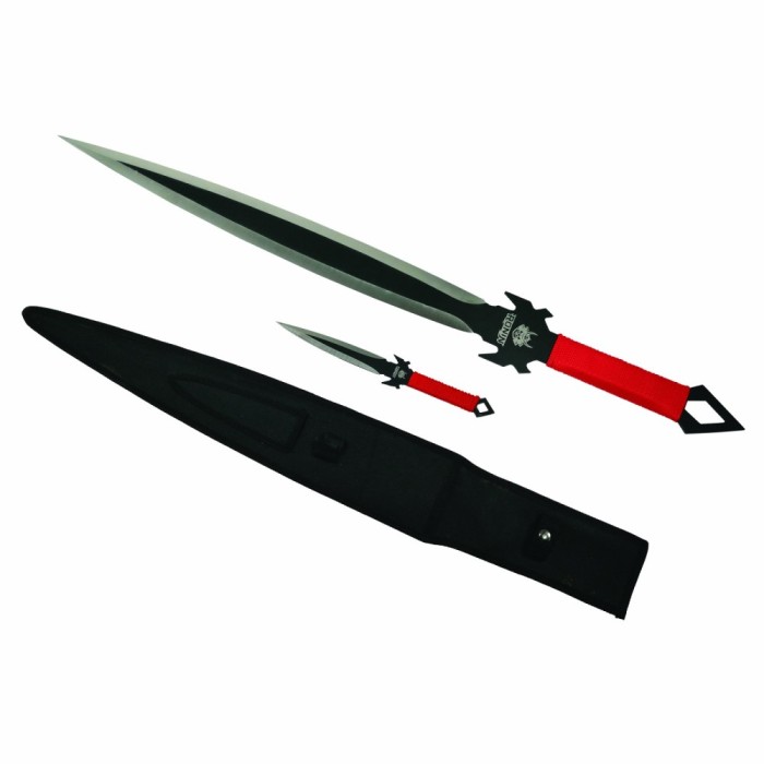 Sabie de vanatoare IdeallStore&reg;, Red Ronin, maner textil, 68.5 cm, cutit de aruncat inclus