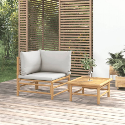 Set mobilier de gradina cu perne gri deschis, 2 piese, bambus foto