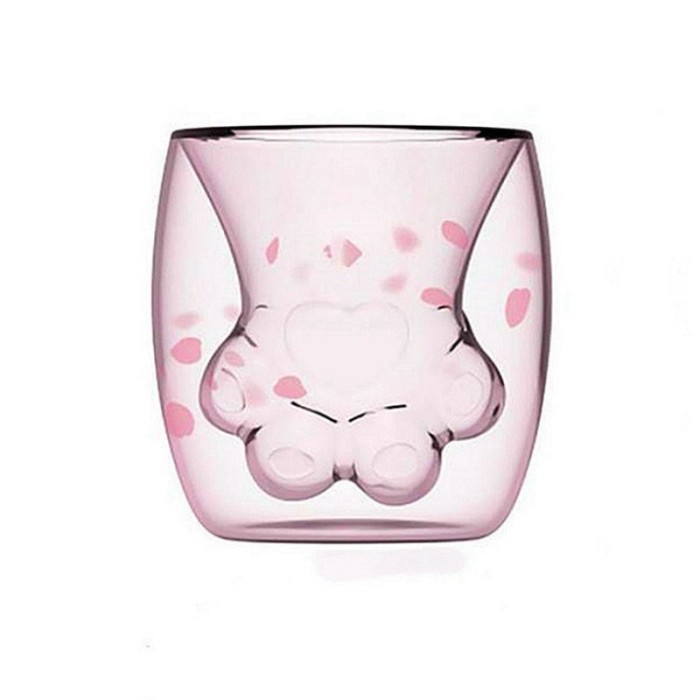 Pahar, Kitty Paw, cu pereti dubli, transparent, dimensiuni: 7.5 x 10.3 x 9.4 cm, usor de manevrat si potrivit pentru orice ocazie