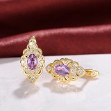 Cercei stil vintage placati cu aur de 18K si cristale zirconiu violet-ametist