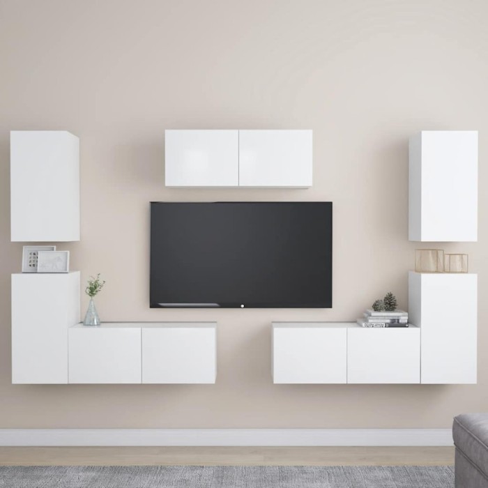 vidaXL Set dulapuri TV, 7 piese, alb, lemn prelucrat 3078672