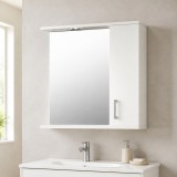 Oglinda baie cu dulap GN0001, dreptunghiulara, PAL Lucios, iluminare led, 2 rafturi, 50 cm, alb