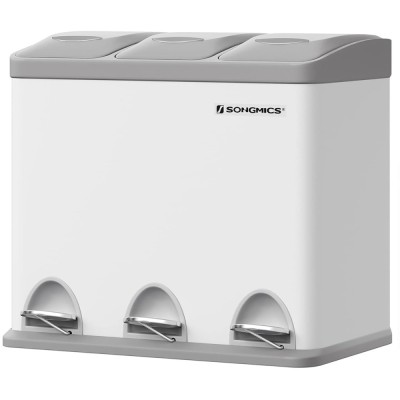 SONGMICS Cos de gunoi din otel cu 3 compartimente colectare selectiva, cu galeti interioare, 3x8litri, alb si gri Household NewTrend foto