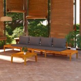 Set 2 Bănci Grădină Acacia, Perne Gri &Icirc;nchis, 175x66x60 cm