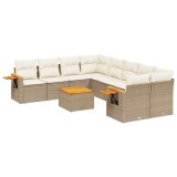 Set canapele de gradina, 9 piese, cu perne, bej, poliratan