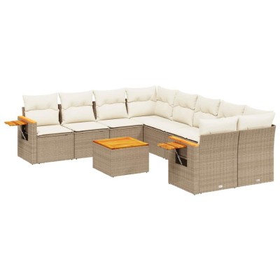 Set canapele de gradina, 9 piese, cu perne, bej, poliratan foto