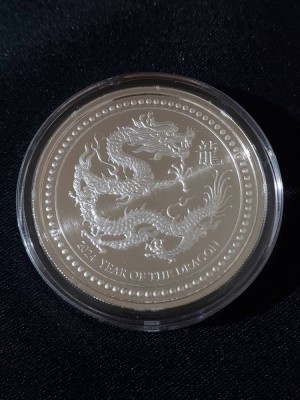 Samoa 2024 - 5 Talas - Lunar - Anul Dragonului - 2 OZ, Monedă de argint foto